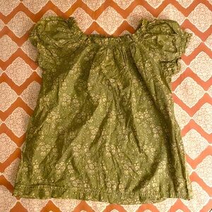 Peek Fleur green white floral short sleeve top size L 8